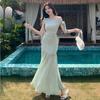 French Black Design Slanted Shoulder Dress Children's Summer New Splicing Tulle Temperament Off-the-shoulder Dress