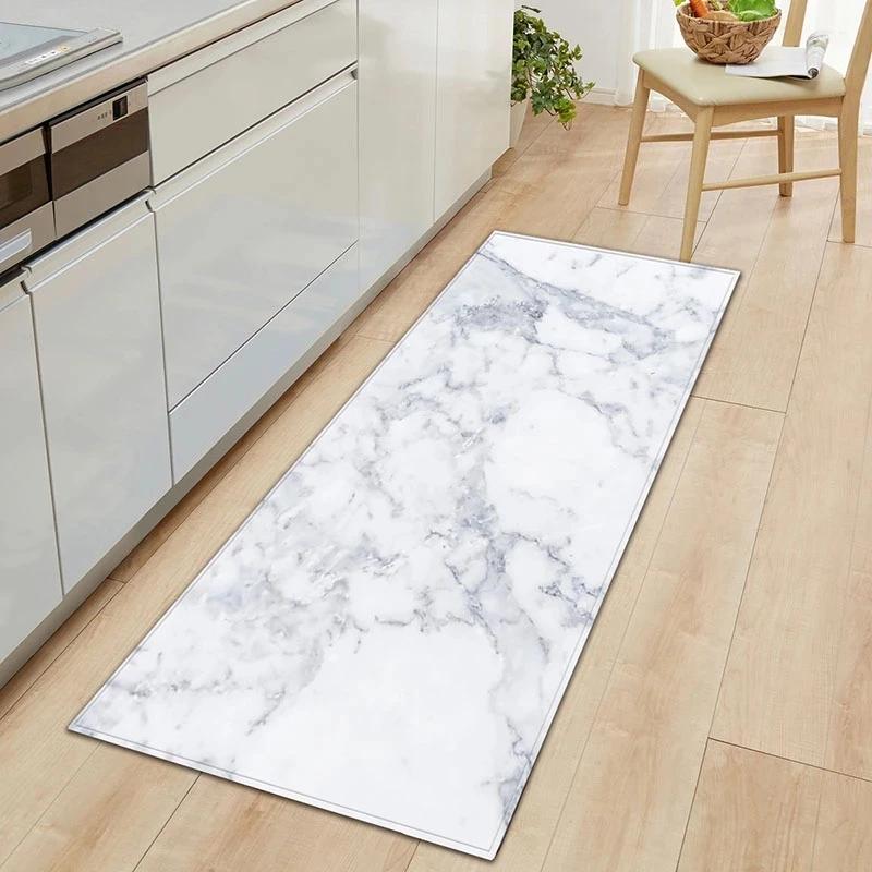 1 PC Anti-Slip Kitchen Carpet Black White Marble Printed Entrance Doormat Floor Mats Carpets for Living Room Bathroom Mat Rugs