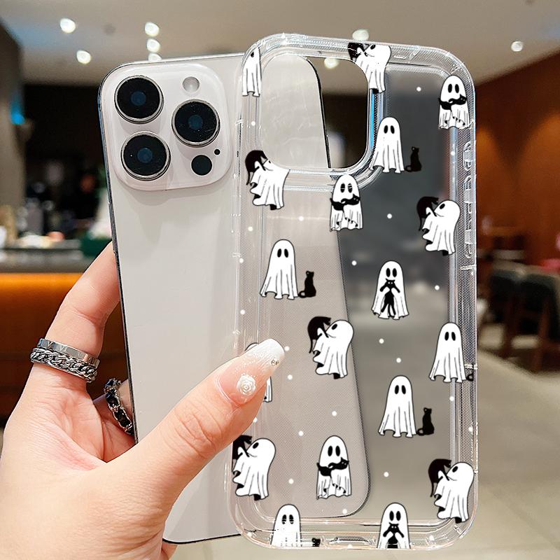 Custodia Trasparente con Stampa Western Halloween Cowboy Fantasma & Fiori Per iPhone 17 16 15 Pro Max XS XR X 12 11 13 14 7 8 Plus 16E 17 Cover