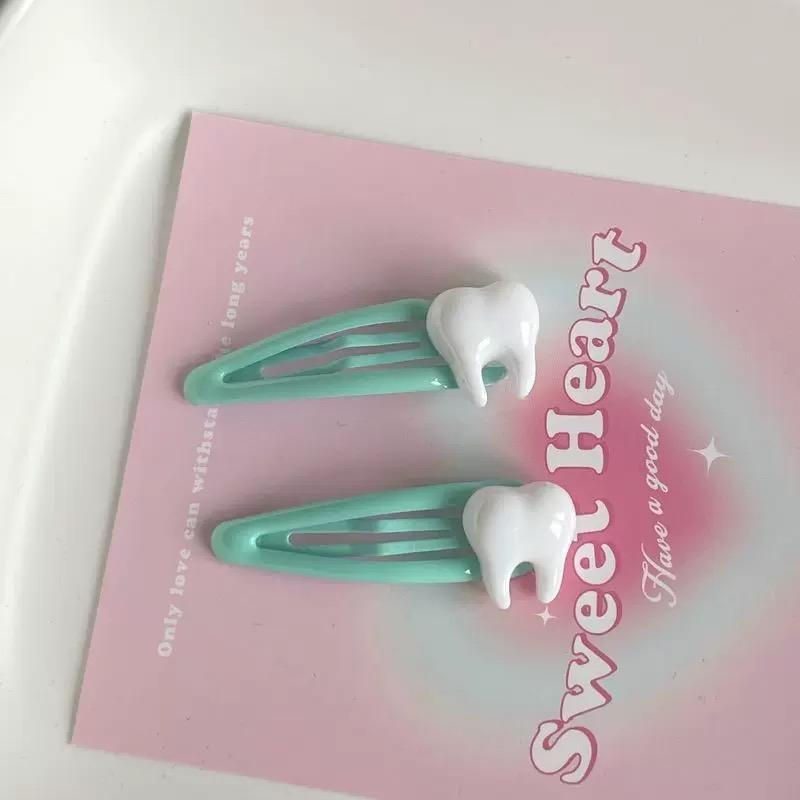 2/8Pcs Y2K Simulation Teeth Hair Clips for Women BB Bangs Side Barrettes Spicy Girls Harajuku Hairpins Green Hair Accessories