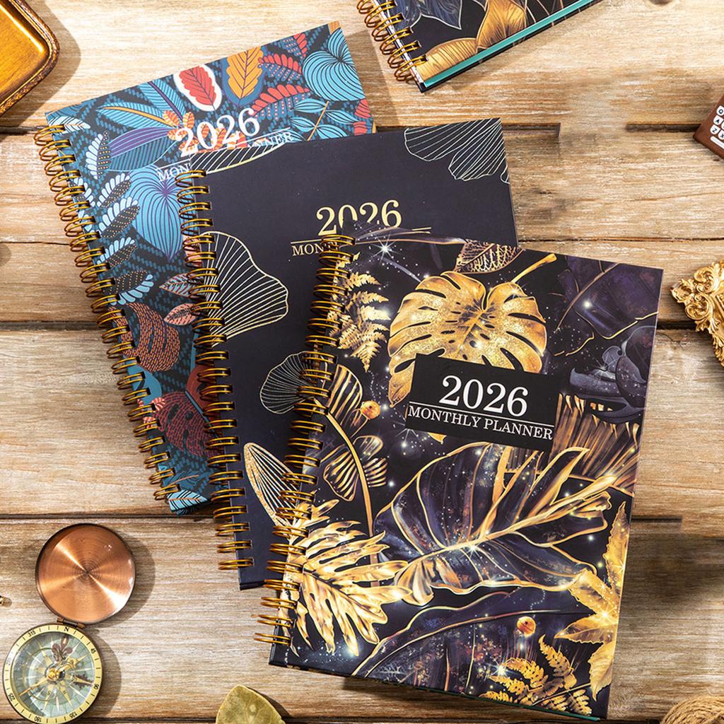 2026 Flower Planner Schedule Organiser Twin Coil Binding Monthly Planner Notebook For Time Management and Scheduling