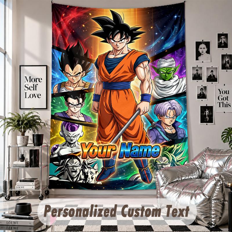 Wall Hanging Tapestry With Custom Name & Text, Dragon Ball Decorative Tapestry For Bedroom
