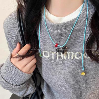 Adorable Puppy Pendant Necklace with Removable Leather Rope - Versatile Long Clavicle Chain for Women