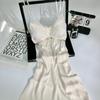 New ice silk camisole nightdress for women, with padded lace trim, high-end casual robe, suitable for outdoor wear