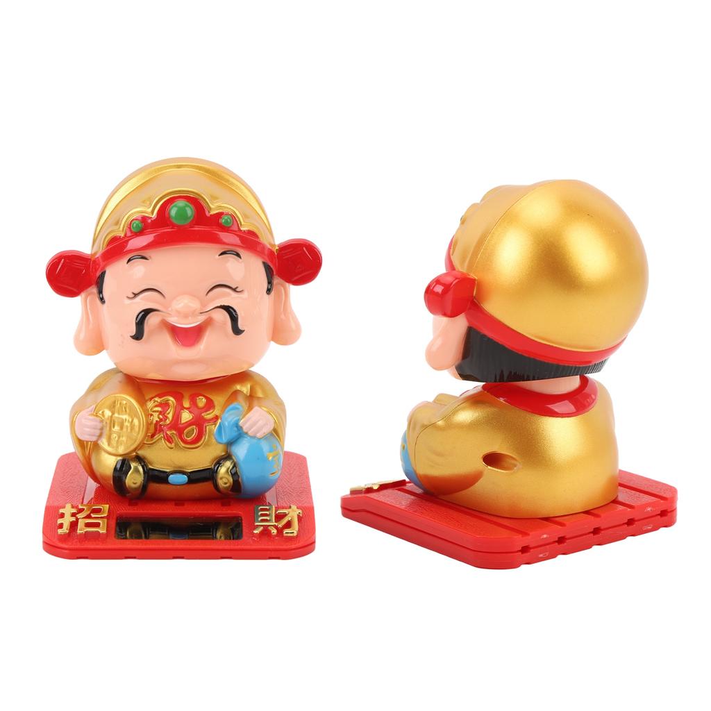 Cai Shen Statue Light Sensing Automatic Nodding Cai Shen Figurine for Car Dashboard Hotel