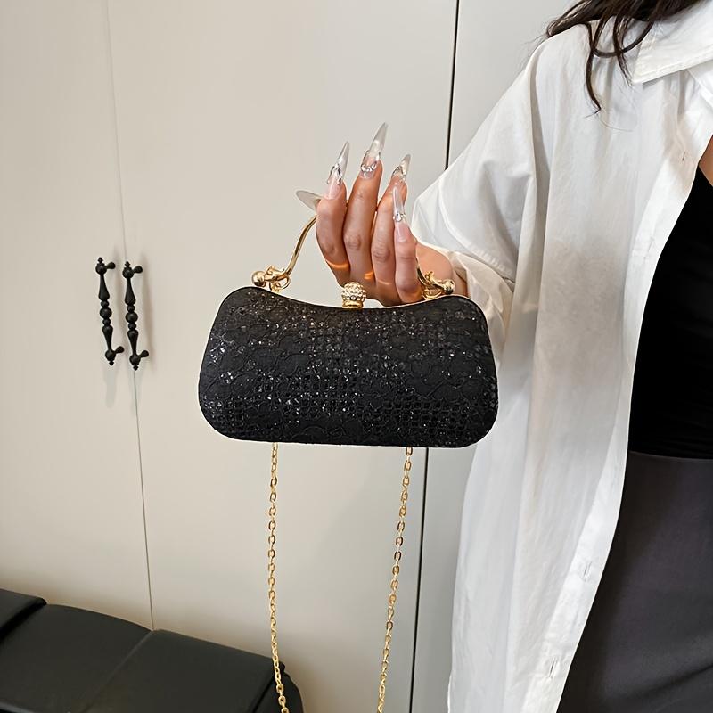 Sparkling Flower Evening With Rhinestone Chain Wallet Banquet Cheongsam Dress Purse Handbag For Annual Party Luxurious Sequined Dinner Tote