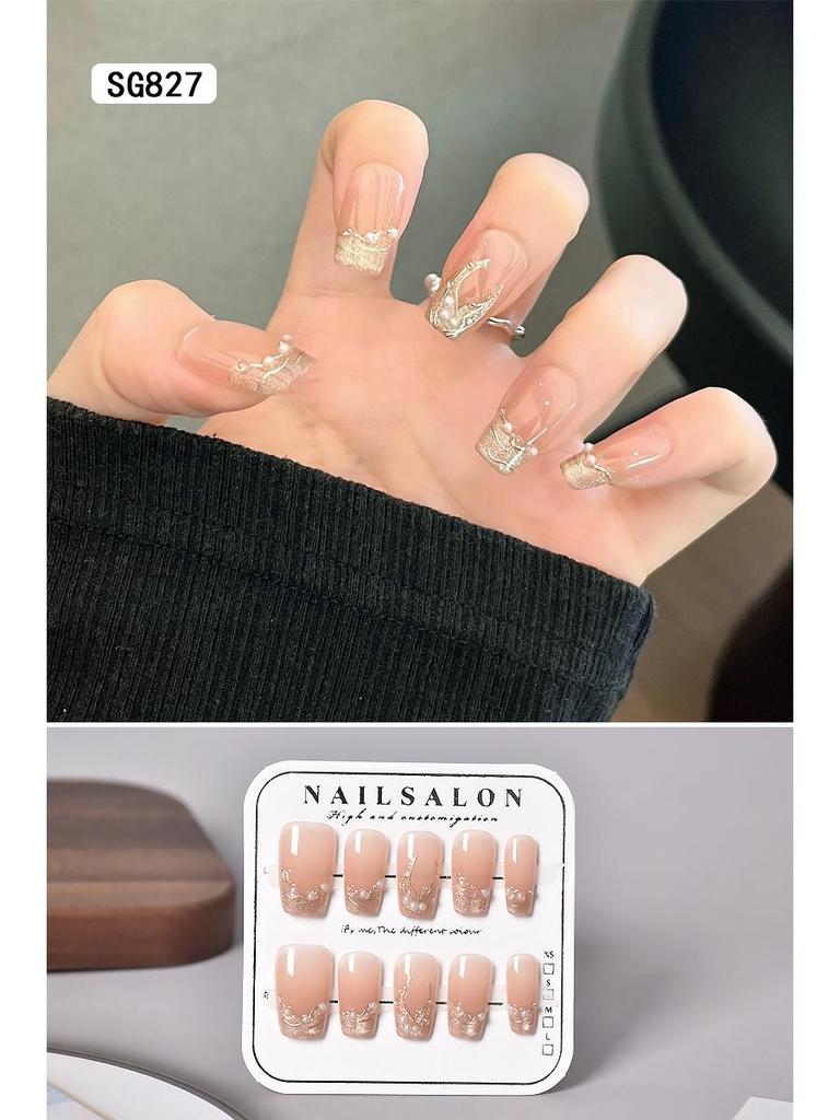 2025 New Style Rich Girl Medium-Length High-End Wearable Nail Stickers & Tips for Brides