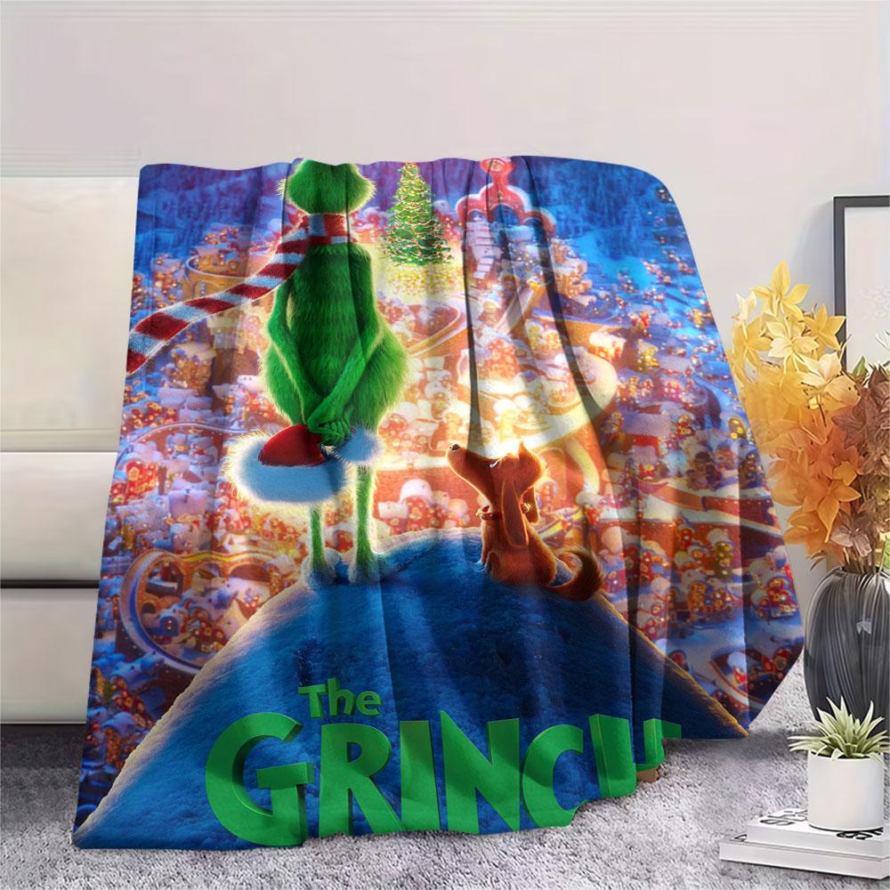 Christmas Grinch Cartoon printing Flannel Blanket Bedroom Sofa Camping Warm blanket Gifts for family and friends-MJ021