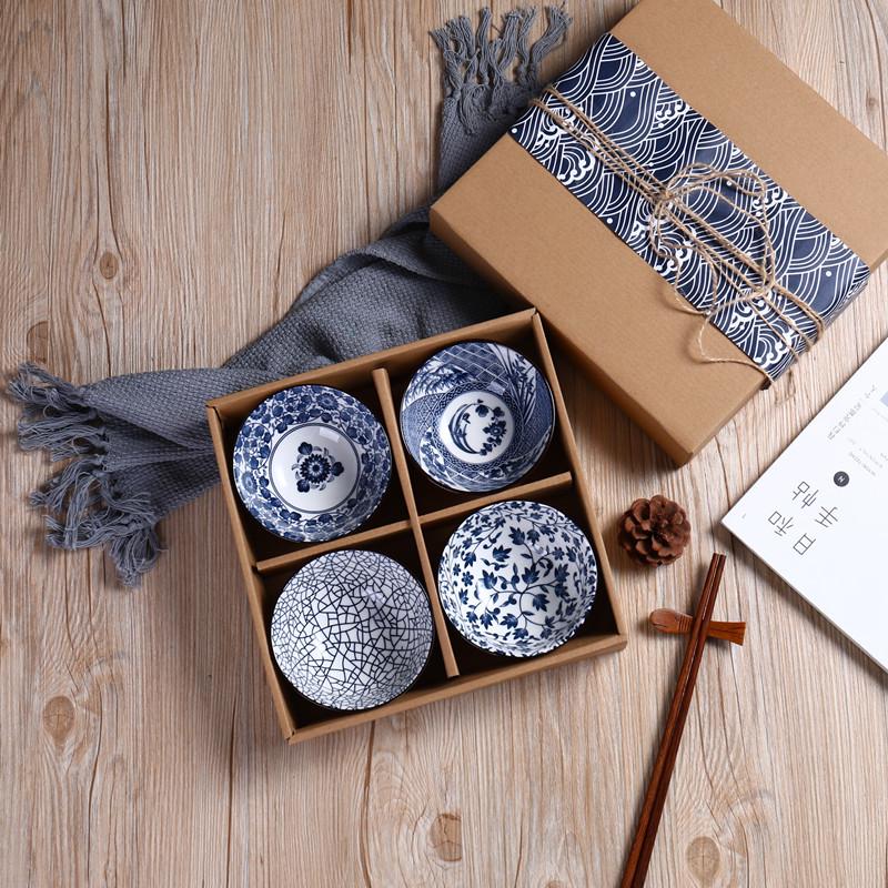 Hand-Painted Japanese Ceramic Bowl Set with Gift Box and Custom Logo Option