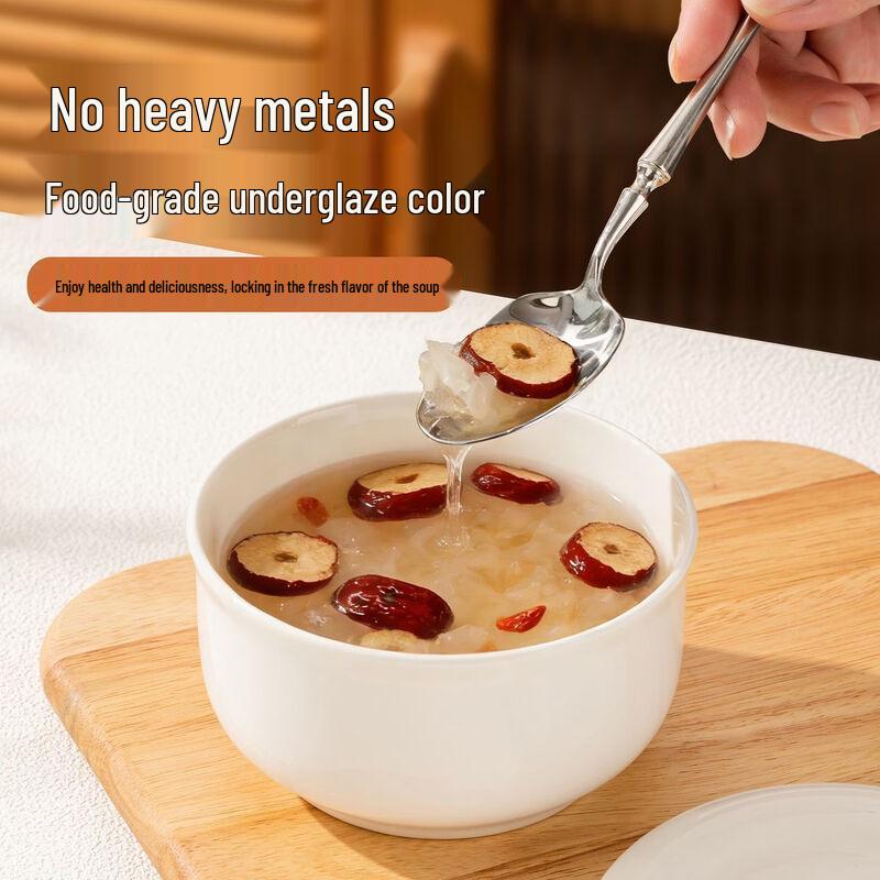Chuanye 800ml Pure White Ceramic Steaming Bowl with Lid