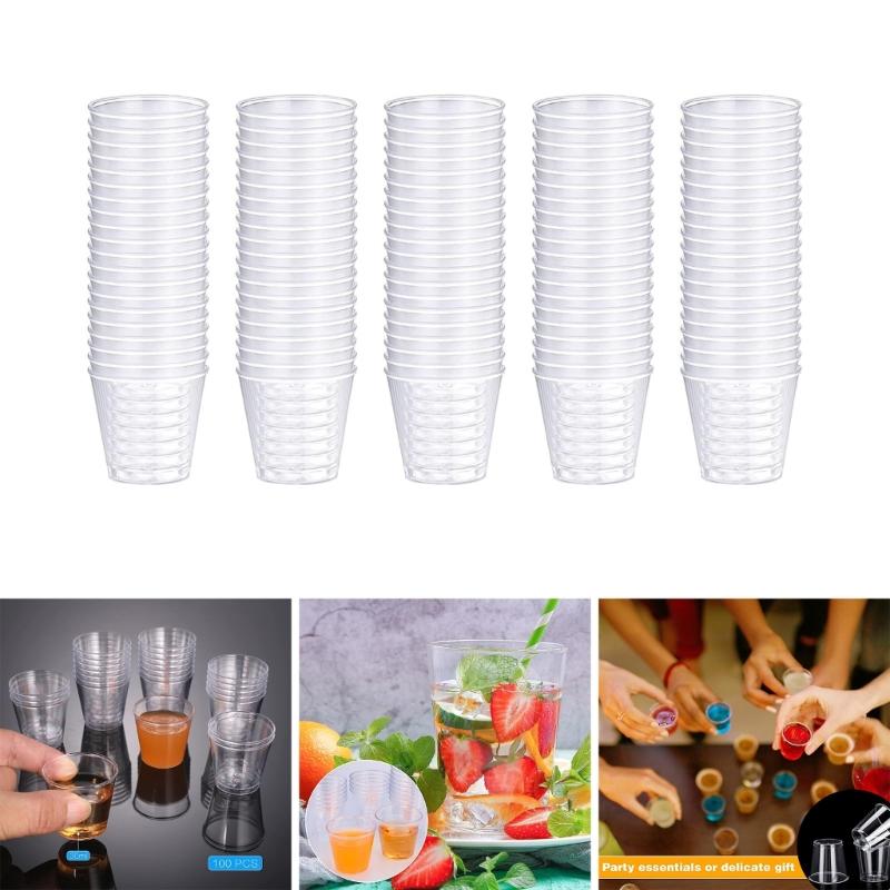 Pack of 100 Clear Plastic Shot Glasses 30ml Crystal Cups for Weddings Stackable Disposables Shot Glasses Party