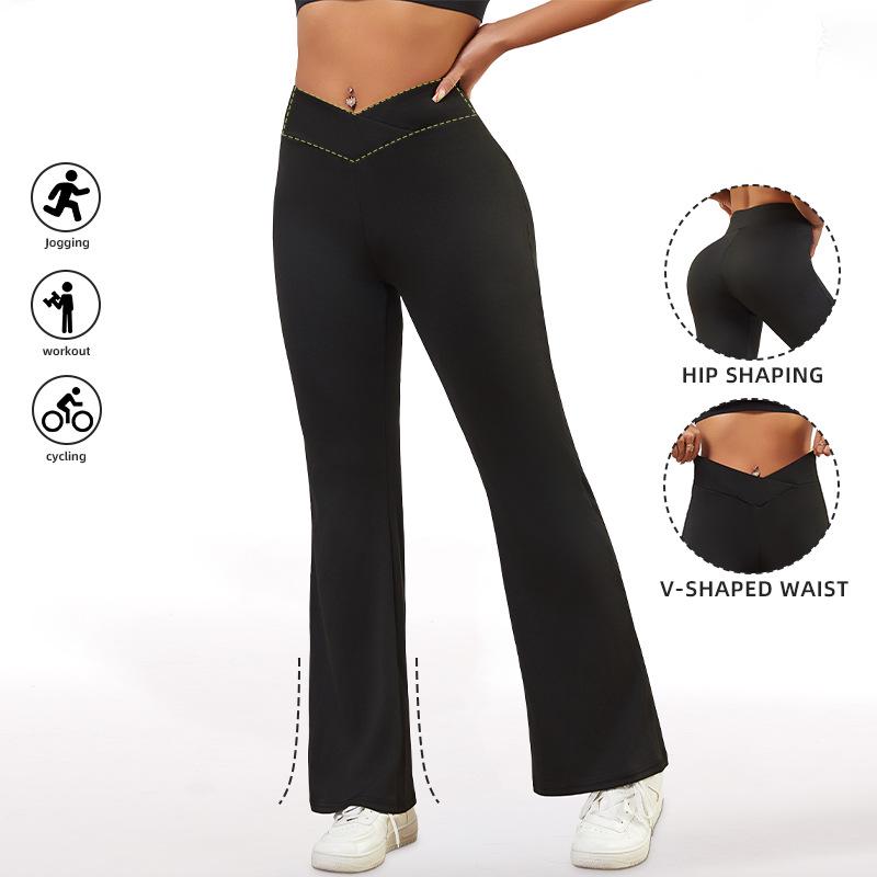 

V-Shaped High-Waisted Flare Yoga Pants - High Elasticity, European & American Style, Casual Fitness Wear L (120-140 jin)
