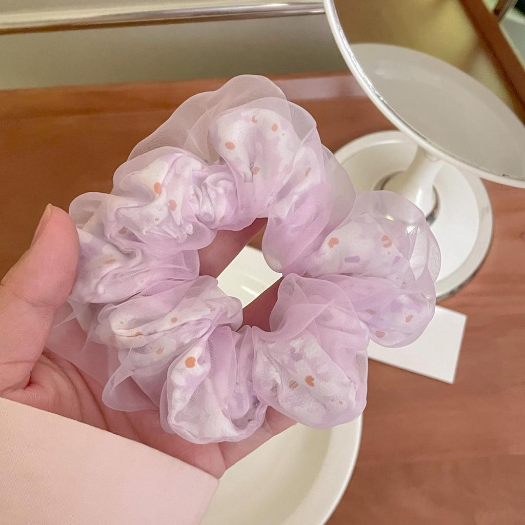 Sweet Korean Style Floral Mesh Hair Tie with Large Intestine Design - School Style Rubber Band E18