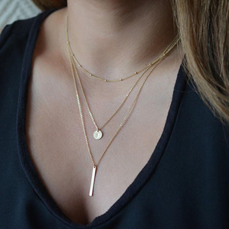 Personalized Multi-Layer Stacked Necklace Necklace Women'S Small Strong Strip Pendant Collarbone Chain Necklace