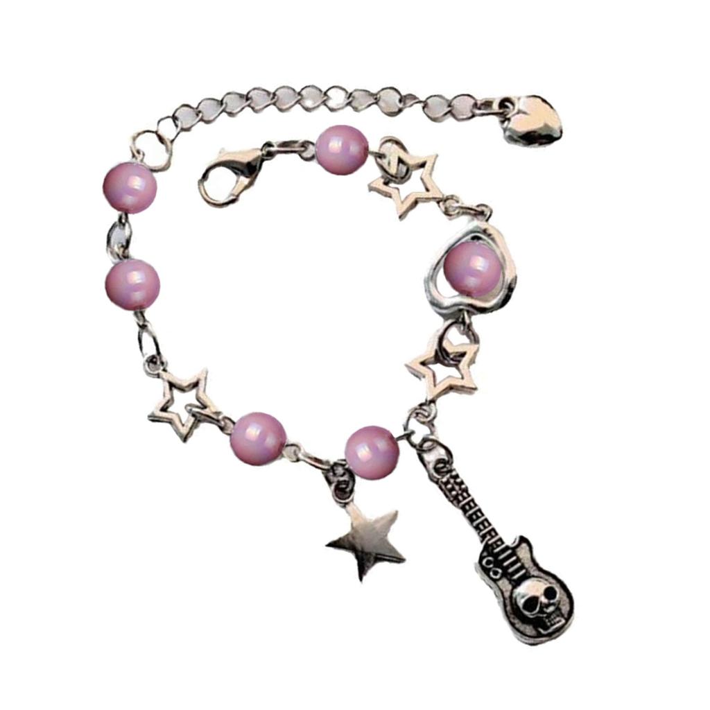 Elegant Heart Star Skull Guitar Bracelet Chic Skull Guitar Pendant Fashion Bracelet Jewelry for Daily Wear Dates Parties