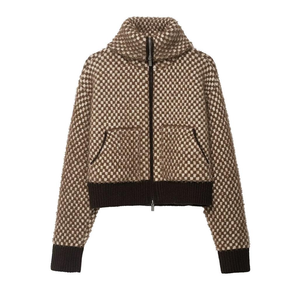 TAOP & ZA women's 2026 new, faux fur effect splicing knitted bomber jacket