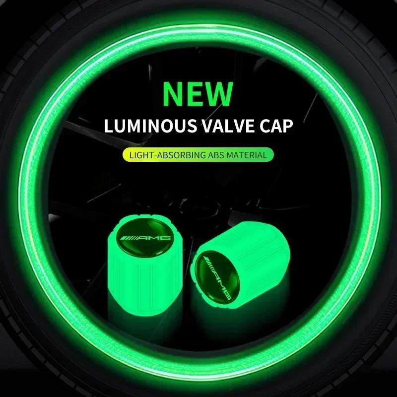 4PCS Car Luminous Valve Caps Waterproof Dustproof Tyre Hub Cover Decor For Mercedes Benz AMG GLE GLC W205 W206 x11 W203 W204 W210