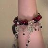 Chinese stijl rode kristal veer kruis hanger armband voor meisjes vrouwen vintage elastische kralen ketting armband sieraden geschenken