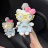 Hello Kitty Plush Keychain With Glasses For Gift And Bag Decoration