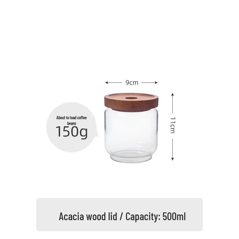 Acacia Wood-Lid Glass Jar for Coffee, Grains, Cereals, Dried Fruits, or Tea Storage
