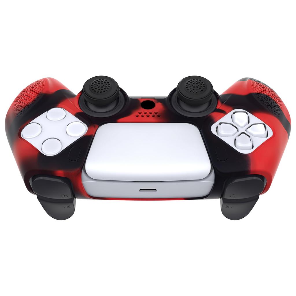 PlayVital Ninja Edition Silikon Cover Skin für PS5 weiche Schutzhülle für passend zur Ladestation mit angebrachter Schutzhülle und schwarz gemischt