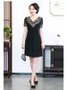2024 Summer Chiffon Embroidered Dress: Mid-Length, Solid Color, Short-Sleeved, A-Line for Middle-Aged Women