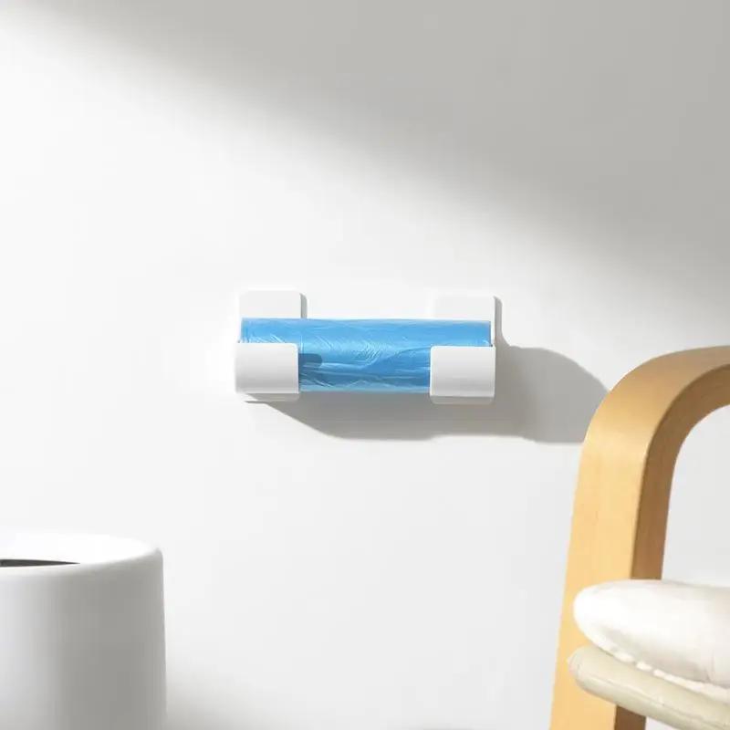 2pcs Kitchen Bath Wall Mount Plastic Poly Trash Waste Bag Roll Holder Dispenser Freshness Film Roll Storage Rack for Closet