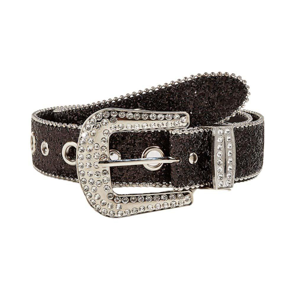 Beads Bordered Shiny Wide Belt Solid Color Women PU Belt Vintage Rhinestone Waistband  Ornament