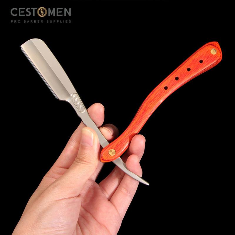 CESTOMEN Professional Folding Men Shaving Straight Razor Black Wooden Handle Straight Razor Holder Beard Shaving Tools