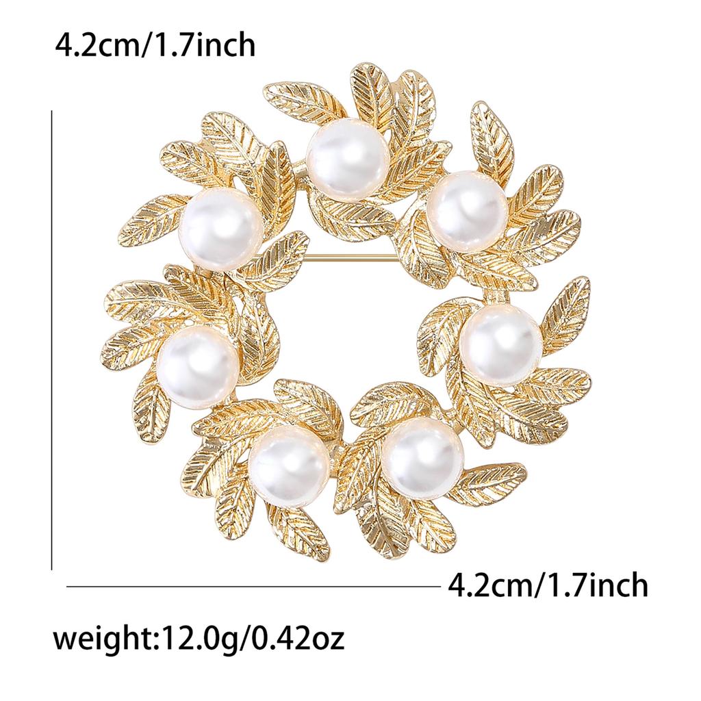 Simulation Pearl Leaf Wreath Brooch for Women Unisex Plant Lapel Pins Party Accessories Valentine's Day Gifts