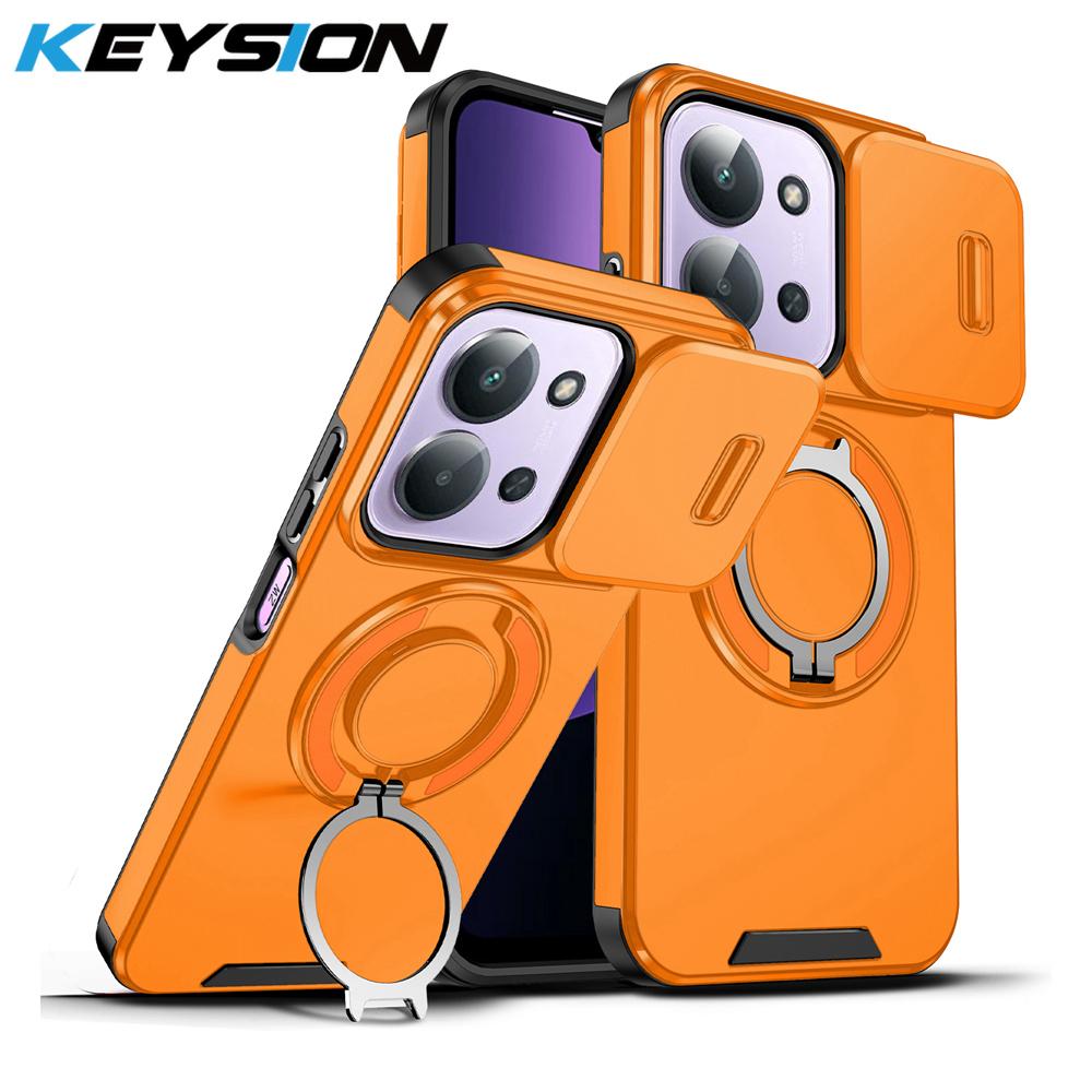 

KEYSION Чехол-бампер с кольцом-подставкой 360° для Redmi 15C 171 мм 173 мм Защита выдвижной камеры Магнитный ударопрочный чехол для Xiaomi POCO C85 for POCO C85 оранжевый