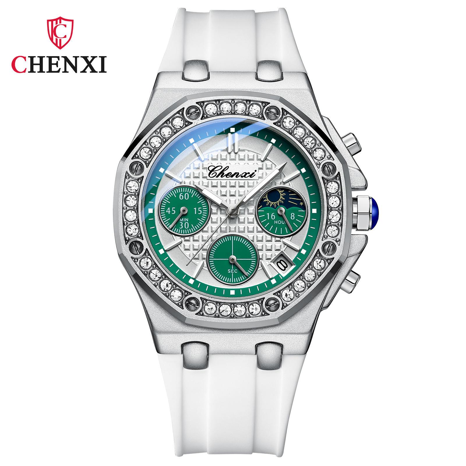 Dawn Multifunctional Ladies Watch Moon Phase Chronograph True Three-Eye Diamond Calendar Quartz Watch 912