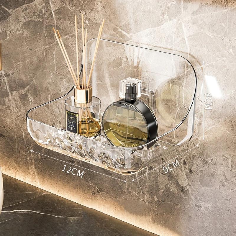 

Акриловый прозрачный стеллаж для хранения, настенный дырокол для ванной комнаты, бесплатный лоток для хранения косметики, органайзер для макияжа, ванная комната, кухонная полка S-12x9x8cm белый