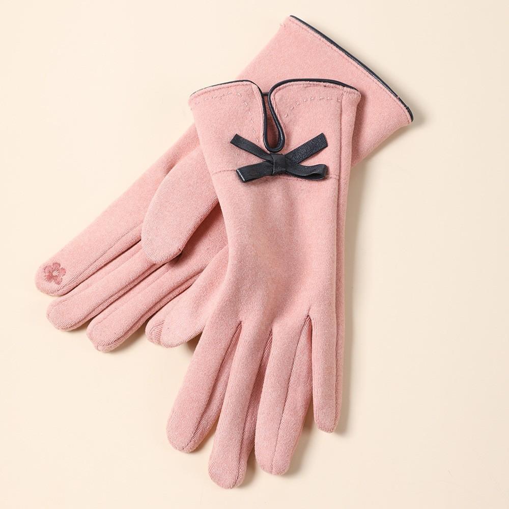 Warm Gloves for Women In Autumn and Winter Outdoor Riding Cold Proof Thickened Plush Velvet Cute Bow Develvet Touch Screen Gloves