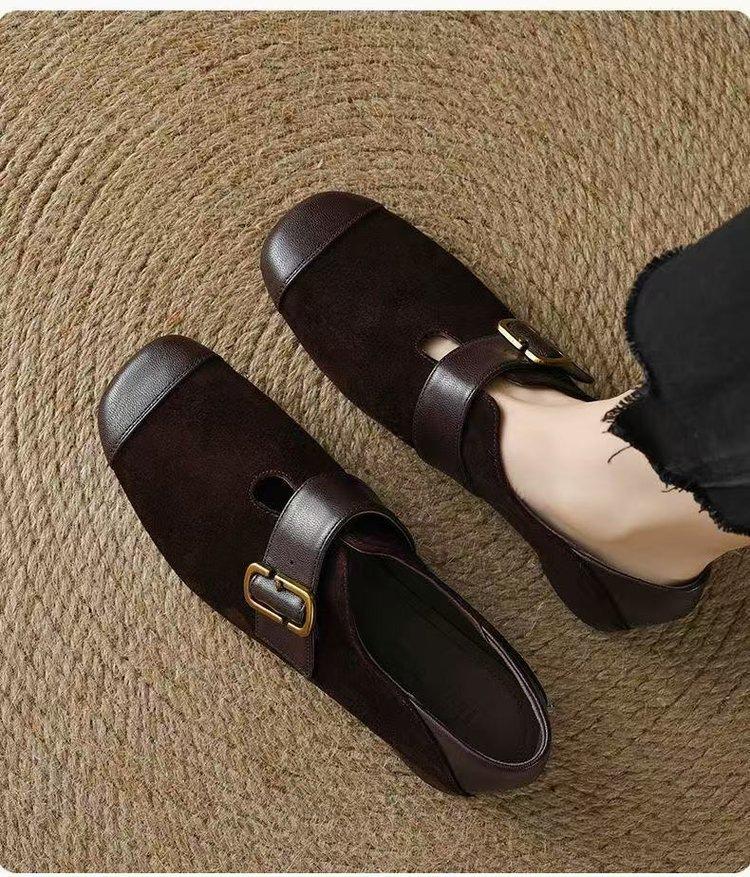 Versatile women's shoes square head shallow mouth Mary Jane single shoes 2025 matte new retro soft-soled leather shoes thick heel single shoes women