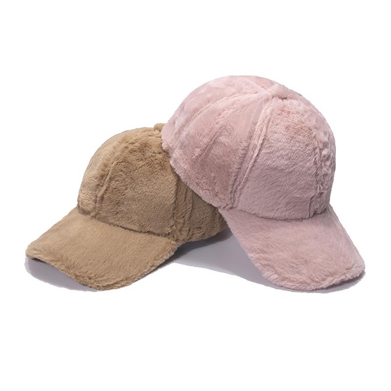 Women's Autumn Winter Rabbit Wool Solid Baseball Caps Female Cute Sweet Thicken Warm Plush Adjustable Couple Hats