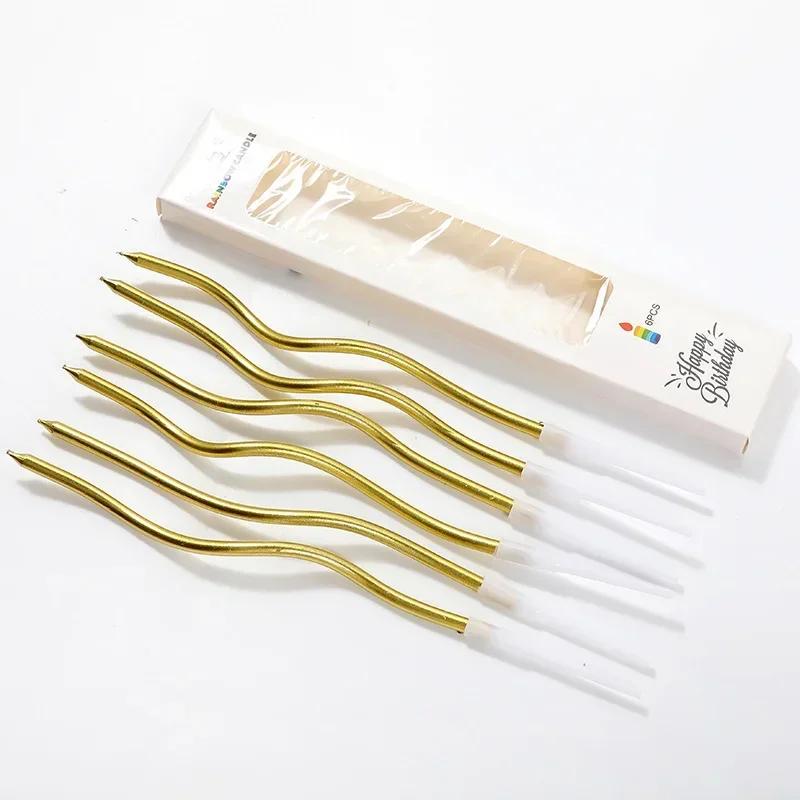 

6pcs/box Long Pencil Cake Candle Flowers Kids Birthday Party Wedding Candle Favor Supplies Spiral Candle Cake Decorations