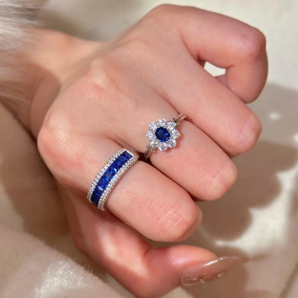 2026 High-end Weaving Design Blue Spinel Ring Light Luxury Red Corundum Earrings Colorful Treasure Set High Carbon Diamond Ear Buckle Women