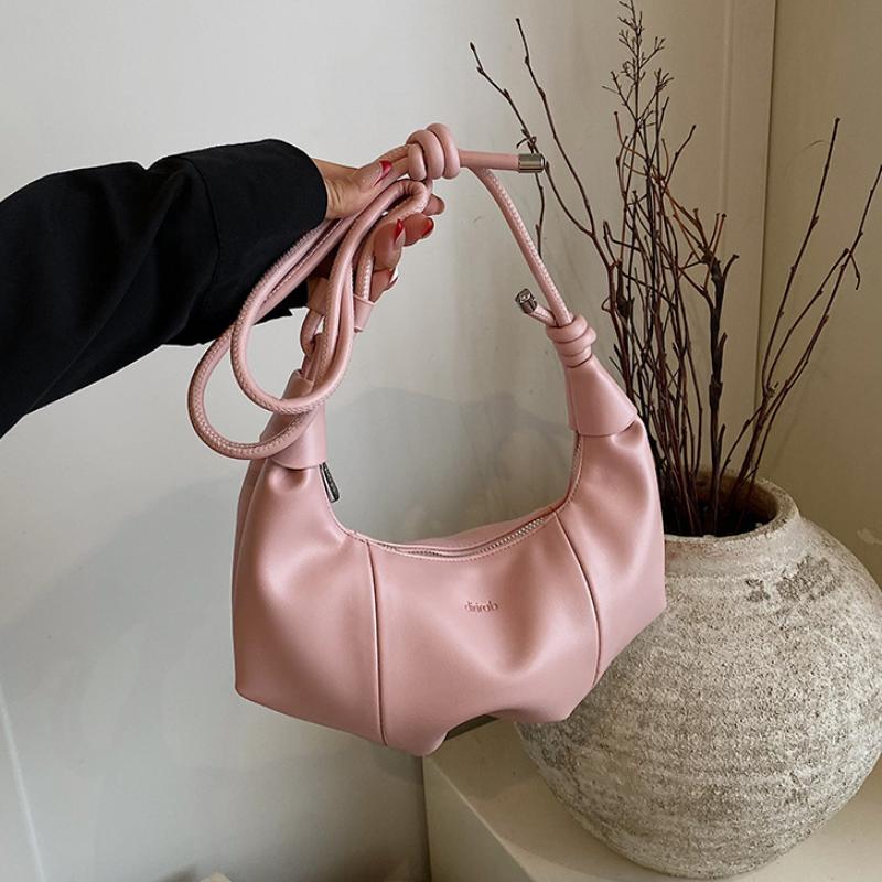 Bullhorn Shaped Underarm Bag Women's Solid Color Dumpling Handbag Zipper Shoulder Bag Knot Design Commute Dating Crossbody Bag