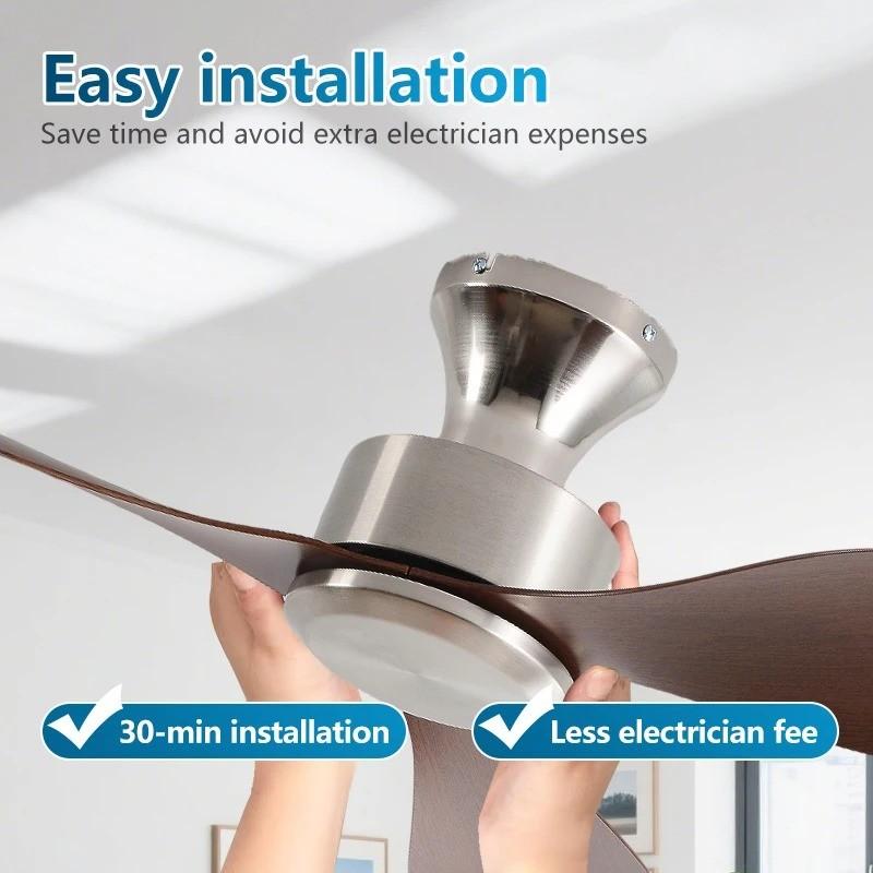 36-52" Low-Profile Flush Mount Ceiling Fan Remote Control Industrial Vintage Fan No-Light Design Multi-Space Use Electric Fan