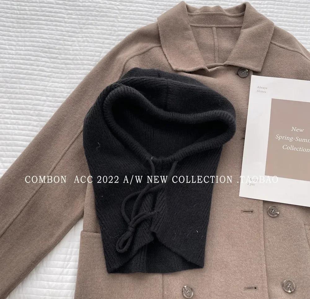 Gestrickte Kapuzenmützen Winter Sturmhaube Hüte Frauen Koreanischen Stil Outdoor Wärmer Kordelzug Hüte Einteiliges Neck Collar Beanie Cap