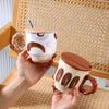 Simple Retro Style Mug with Lid Spoon Home Creative Cup Breakfast Ceramic Cup High Value Contrasting Color Coffee Cup
