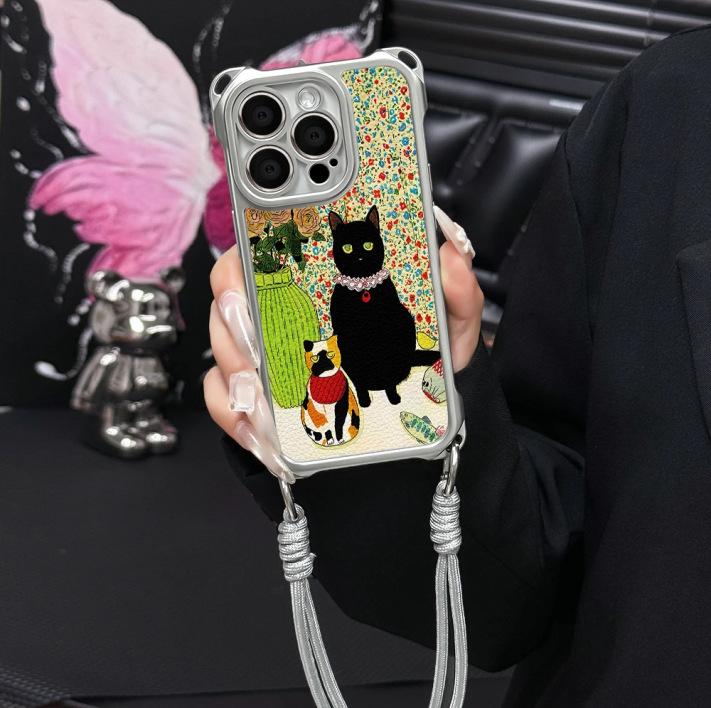 

Vase Black Cat for Apple 16 Phone Case 15pro for Apple 16 ProMax Couple 14 with Hanging Rope 13 For Apple 7/For Apple 8