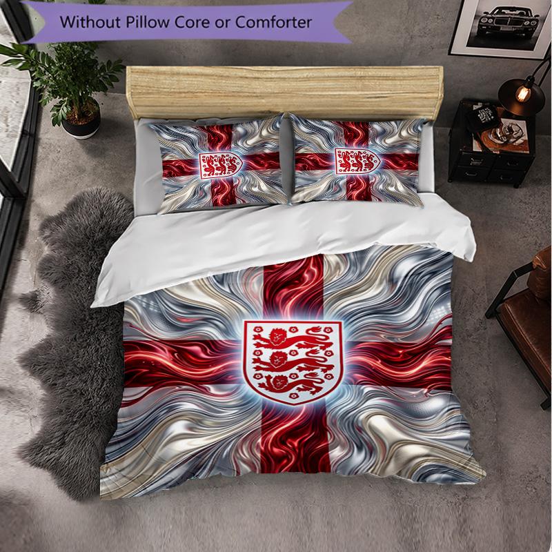 England Football Pattern 3 Pieces Bedding Set Soft Microfiber Duvet Cover with Pillow Cases for Bedroom
