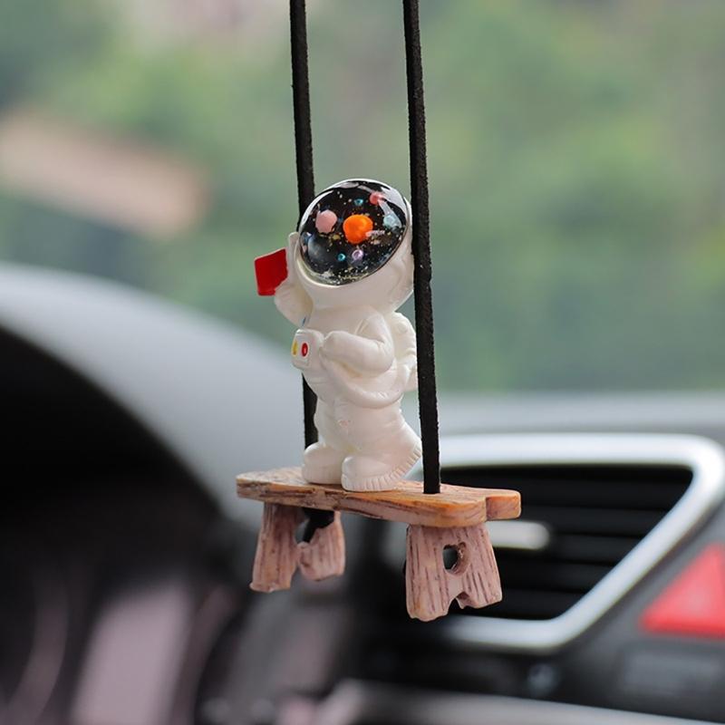 Swing Astronaut Shaped Car Pendant Cartoon Car Rear View Mirrors Hanging Ornaments Resin Interior Decoration