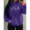 Just Breathe Love Art Letter Design Women Hoody Trendy Fleece Hoodie Autumn Pocket Hoodies Multicolor Soft Streetwear