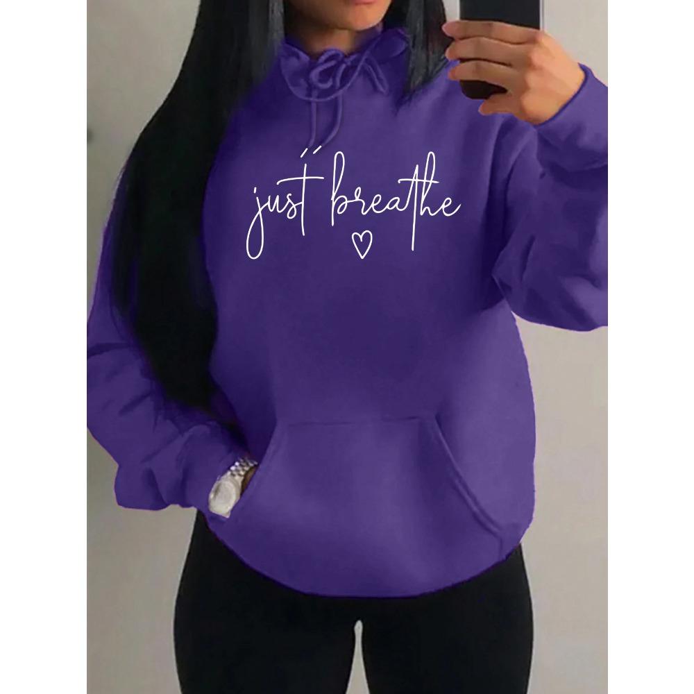Just Breathe Love Art Letter Design Women Hoody Trendy Fleece Hoodie Autumn Pocket Hoodies Multicolor Soft Streetwear
