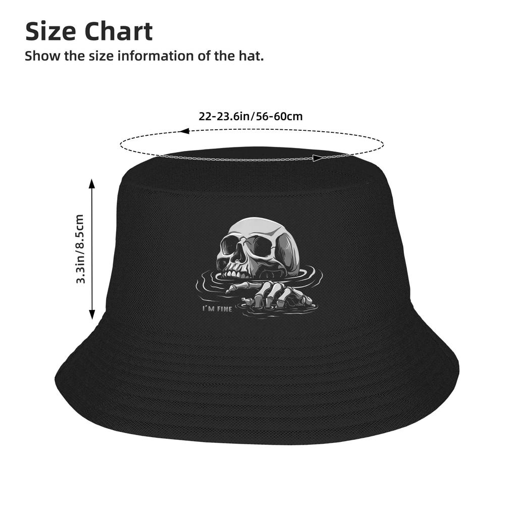 Dark Humor Skull I‘M Fine Bucket Hat Hawaii Fisherman Caps For Unisex Vintage Fishing Sun Hats Soft Fold Custom Diy Cap