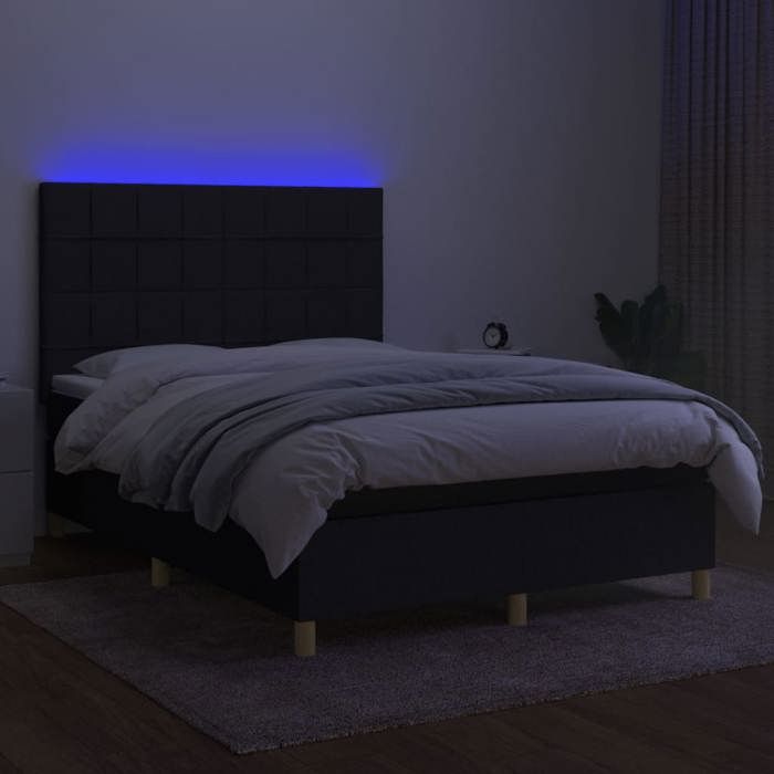 Maison Exclusive - Sommier à lattes de lit et matelas et LED Noir 140x190 cm Tissu