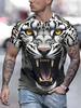 Men's Crew Neck Tee 3D Roaring White Leopard Yellow Eye Animal Print Casual Tops
